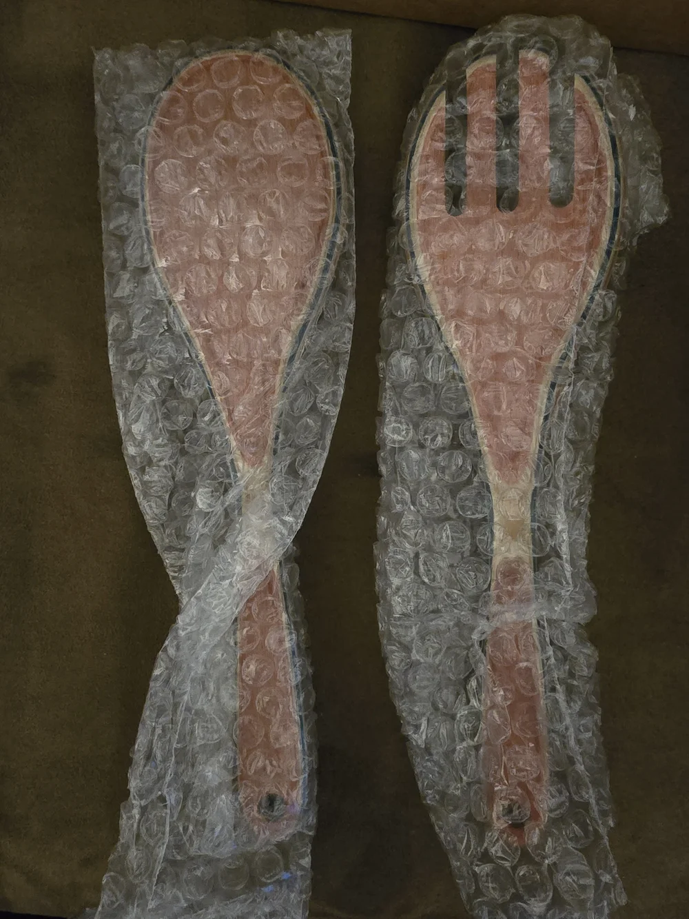 Colorful Wood Salad Servers - Pink, Teal & Natural. NWT.